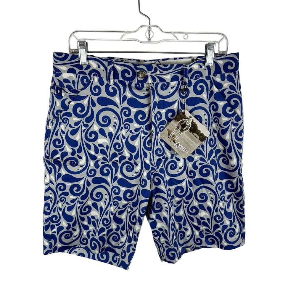 NWT Royal & Awesome Club Swirl Paisley Print Golf Shorts Blue Grey Size 32